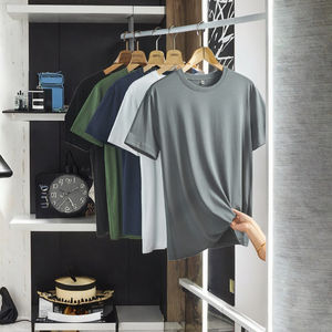 T-shirt d'été pour homme à manches courtes, 100% coton, tissu tissé, séchage rapide, soie glacée, coupe ample, 180g, sweat-shirt lourd - Product Image 3