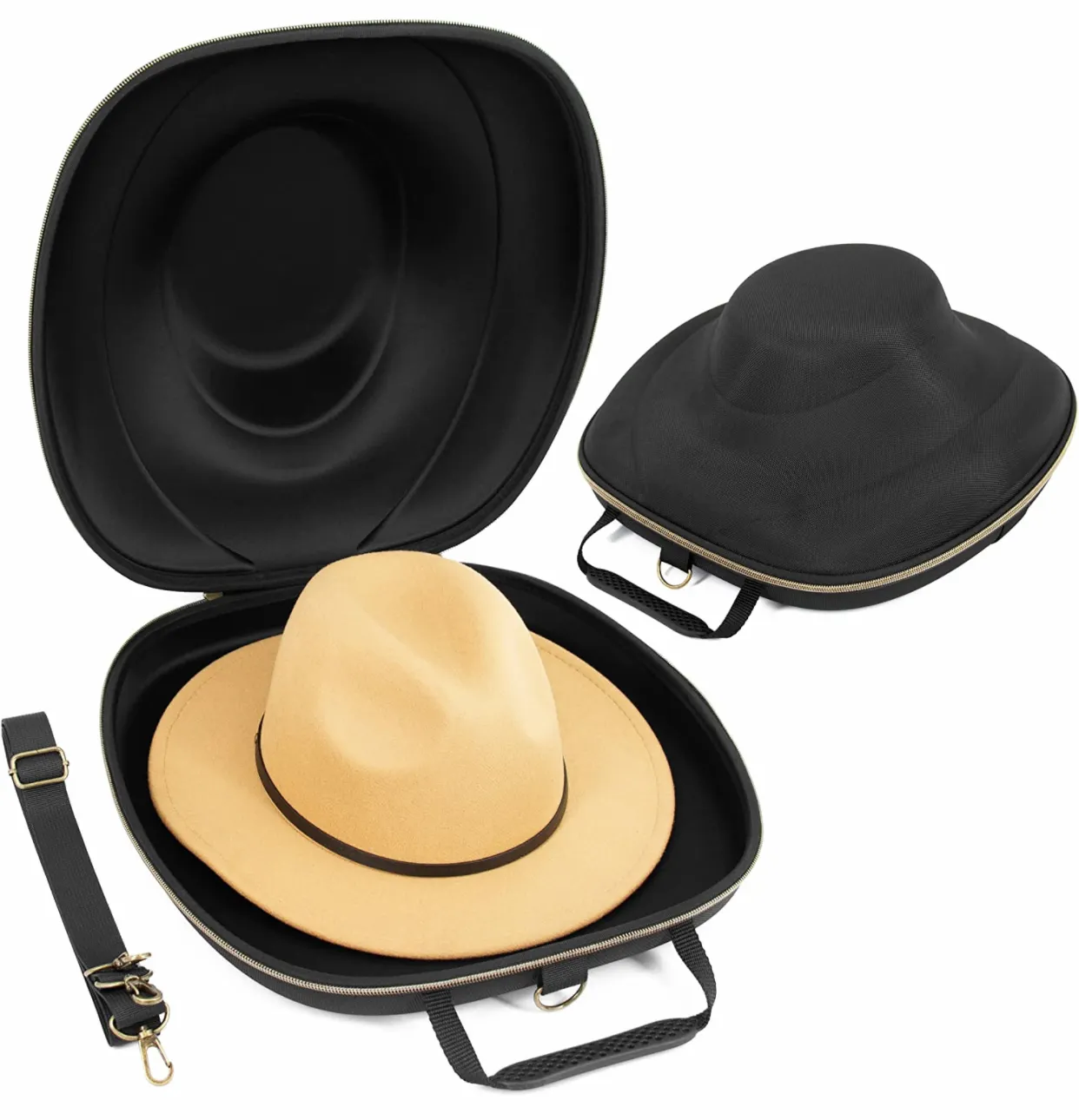 custom portable hard shell zipper eva hat carrying travel case storage for Fedora Panama hat and bowling hat