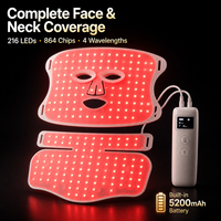 Masque de luminothérapie rouge RedThera 510K homologué pour le visage et le cou, 216 LED, masque de luminothérapie infrarouge pour le visage et la poitrine