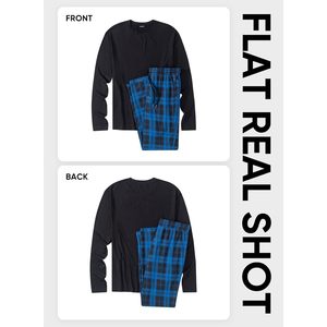 <b>Men's</b> <b>Pajamas</b> <b>Set</b> 2 Piece Long Sleeve T-Shirt Plaid Pants With Pocket Soft Flannel Sleepwear - Product Image 5