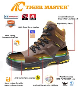 รองเท้าบูทนิรภัยอุตสาหกรรม Tiger Master คุณภาพสูง พื้นยางกันลื่น HRO หัวเหล็กไฟเบอร์กลาส ป้องกันการเจาะทะลุ S3 หนังแท้ กันน้ำ - Product Image 5