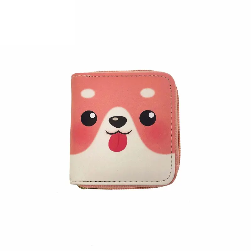 Lovely puppy PU leather wallet student ladies purse short zippered bag small wallet card bag custom-made wallets