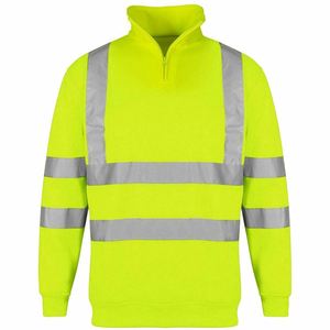 Mens Hi Viz Vis High Visibility Quarter Zip SweatShirt <strong>Work</strong> Safety <strong>Jumper</strong> <strong>Work</strong> <strong>Jumper</strong> With Reflective Strip - Product Image 2