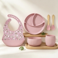 Assiettes pour tout-petits, 6 pièces, en silicone de qualité alimentaire, avec ventouse, assiette divisée, sans BPA, durable, motif de dessin animé, ensemble pour l'autonomie alimentaire du bébé