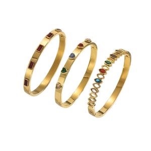 Bracelet élégant pour femme en acier inoxydable avec pierres précieuses colorées et <span class=keywords><strong>bande</strong></span> <span class=keywords><strong>dorée</strong></span>. Collier en acier inoxydable pour femmes. - Product Image 5