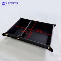 Plateau de rangement en cuir PU à deux compartiments gravé au laser pour clés et pièces de monnaie, plateau à pression en similicuir vierge gravable au laser