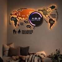 Reloj de Pared con Mapa del Mundo, Movimiento de Cuarzo y Pantalla Digital LED, Diseño Moderno, Material de Poliéster para Salas de Estar y Oficinas
