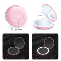 Miroir de maquillage de voyage éclairé par LED Grossissement 1x/2x Miroir portable pliable pour sac à main Sac à main Poche