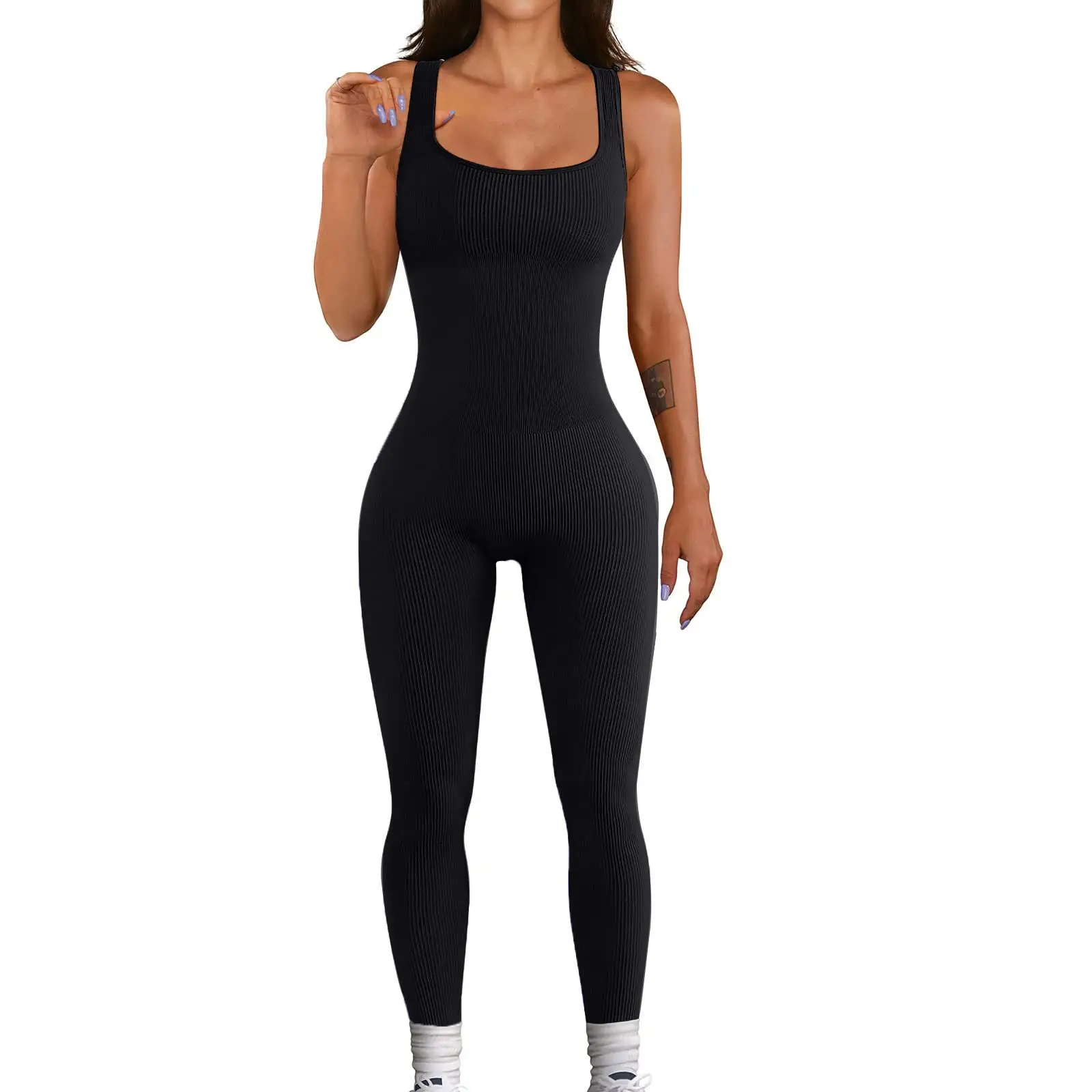 סרבל יוגה חלק לנשים מכנסי כושר לנשימה מהיר יבש סרבל ספורט ספורט חיצוני ללא גב