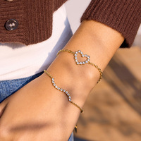 Valentijnsdaggeschenken 2026 Groothandel RVS Stapelbare Armbanden Dames Verguld Hartvormig Strass Kraal Armband