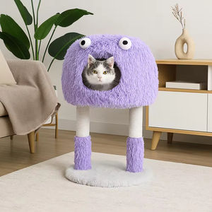 Komik mor 84 cm kedi kulesi katı ahşap ve kapalı oyun ve dinlenme için Sisal tırmalama sütunu ile kürk canavar kedi ağacı - Product Image 5
