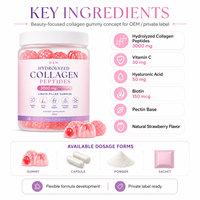 Gummies de collagène à formule personnalisée avec technologie de cœur liquide, absorption élevée, soutien beauté, marque privée, ODM, marque blanche