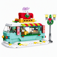 Ensemble de blocs de construction personnalisés de 327 pièces pour chariot à café de Noël, modèle de remorque à boissons 3D à monter soi-même, jouet de construction STEM, marque privée OEM