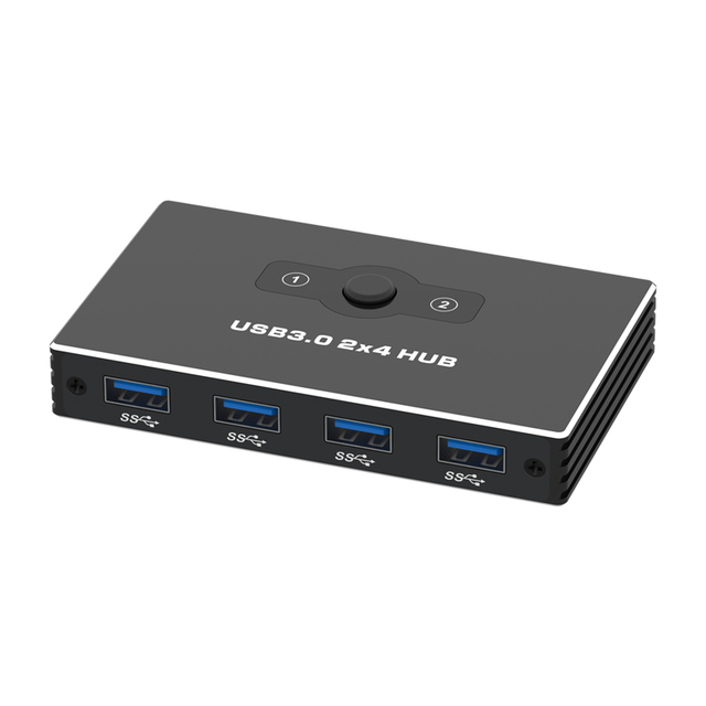 USB3.0 KVM Switch 2 PC Sharing 4 Devices 2x4 USB Switcher for Keyboard Mouse Printer Monitor Hub