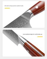 Pisau Dapur LONSDOW Mewah 67 Lapis Baja Damaskus Gagang Kayu Cendana Kuning 8-Inci Pisau Santoku Sushi Chef Berkualitas Tinggi
