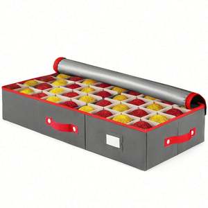 Grande boîte de rangement rectangulaire sous le lit avec double fermeture éclair, séparateurs pour décorations de Noël, capacité de 72 boules - Product Image 1