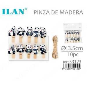 ILAN Mollette in Legno 3.5cm 10pz Design Panda per Fermagli da Abbigliamento - Product Image 3