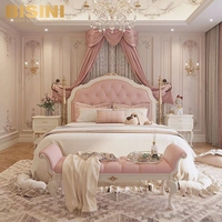 Banc de bout de lit en velours rose, banc de lit princesse français artisanal avec cadre en bois sculpté, banc rembourré pour chambre à coucher pour filles