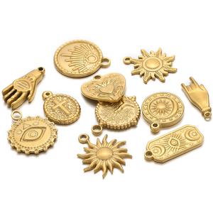 5 Stück Edelstahl rundes Kreuz Sun Moon Hand Charm Anhänger für Ohrringe Armband Halskette DIY Schmuck herstellung Zubehör - Product Image 1