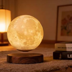 Magnetic Levitating Moon Lamp Warm Round Base 3 Single Color Floating Globe <b>Night</b> <b>Light</b> For Living Room - Product Image 4