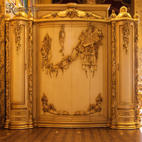 Lit de luxe classique néoclassique, lit à baldaquin sculpté à la main en Turquie, finition dorée, appartement haut de gamme, design européen, tailles personnalisables