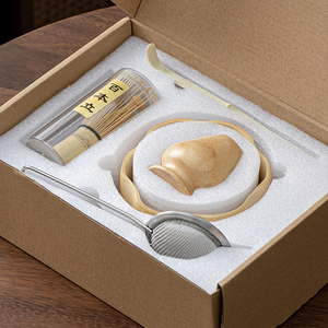 批发定制高品质日本奢华节日礼品仪式级竹制抹茶茶碗茶筅套装橙树牌 - Product Image 3