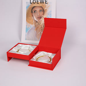 Boîte à bijoux en papier rouge à deux niveaux SUNNY PACK, dernier design, logo personnalisé, boîte de rangement pour bracelets, emballage pour bijoux - Product Image 1