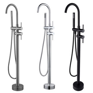 Luxury Modern Chrome Black A-level Brass Floor Standing Bathtub <b>Shower</b> Set Hotel Bathtub Mixer Bathroom Fittings - Product Image 1