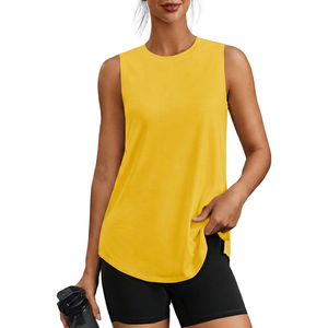 Nueva Camiseta sin Mangas para Mujer, Amarilla, Cuello Redondo, Tejida, de Secado Rápido, Estilo Casual, ODM OEM - Product Image 1