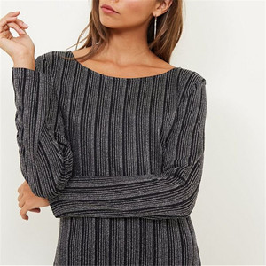 Arrotondato Scollatura Semplice A <span class=keywords><strong>Maniche</strong></span> <span class=keywords><strong>Lunghe</strong></span> Stretch tessuto Argento Strutturato Glitter <span class=keywords><strong>Vestito</strong></span> Dalla Banda - Product Image 5