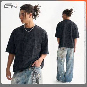 Custom Printing Denim Style Distressed Cropped Fit Oversized Men's Tshirt With Denim Pattern <b>Black</b> Blue White Fashion <b>T</b> <b>Shirt</b> - Product Image 4