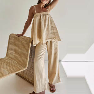 Conjunto <span class=keywords><strong>de</strong></span> Dos Piezas <span class=keywords><strong>de</strong></span> Ropa Femenina, Top sin Mangas y <span class=keywords><strong>Pantalones</strong></span> a la Moda, Estilo Casual, Algodón y <span class=keywords><strong>Lino</strong></span> - Product Image 3