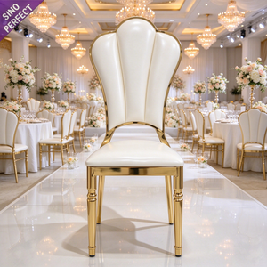 Modern Party <b>Dining</b> <b>Chair</b> Shiny Golden Metal Iron Chromed Event Petal Backrest Ceremony <b>Chair</b> for Wedding Hotel Banquet - Product Image 1