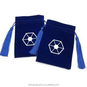 Custom Velvet Bag With Logo Printed Blue Velvet Pouch With Satin Lined Velvet Play Cards Pouch Tarot Bags