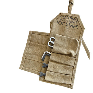 Canvas <b>Tool</b> <b>Roll</b> With Multi Pocket Storage For Camping Outdoor Gear Organizing <b>Bag</b> Rustic Style Solid Color Folding Design - Product Image 1