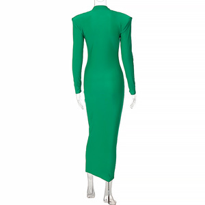 Cuello alto Midi Bodycon Vestido Otoño Invierno Mujer Casual Manga larga S M L Vestido de talla grande Delgado Elástico Mujer Negro Azul Verde - Product Image 6