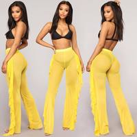 Pantalon de plage en maille transparente pour femmes, Sexy, à volants, jambes larges, Cover-Up pour Bikini, nouvelle collection 2019