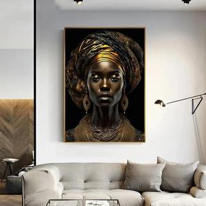 Quadri Etnici Tribali, Donna Africana Nera con Gioielli Dorati, Design Art Déco, Decorazione per Casa e Camera, Regalo, <span class=keywords><strong>Dipinto</strong></span> su Tela - Product Image 3