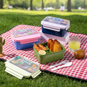 Cute Cartoon School Picnic Travel <b>Lunch</b> <b>Box</b> With Sub-Grid Cartoon Bento <b>Box</b> With Water Cup Plastic <b>Lunch</b> <b>Box</b> with Cutlery - Product Image 5