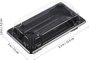 Black Rectangular <strong>Disposable</strong> Plastic Food Sushi Sashimi Snack <strong>Dessert</strong> Sandwich Bread <strong>Tray</strong> with Clear Lid - Product Image 2