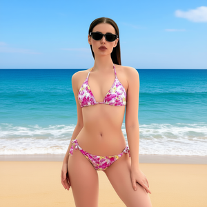 Set bikini con laccetti laterali, costume da bagno bikini con stampa floreale, due pezzi, abbigliamento da spiaggia, costumi da bagno estivi da donna SQ66392 - Product Image 3