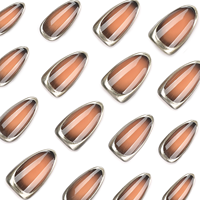 Faux ongles 3D amande chromés marron, finition miroir brillante, pour manucure en salon, vente en gros et au détail 4524