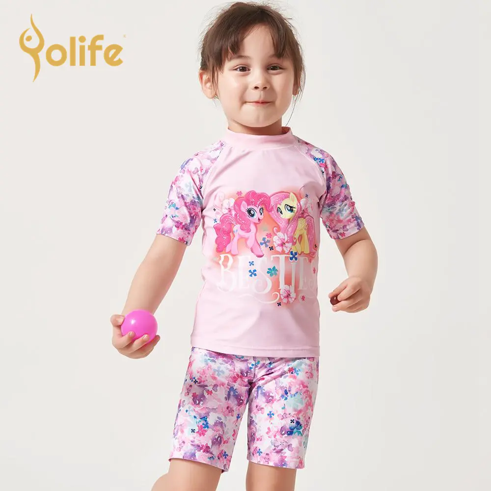 Yolife Girls Swimwear Cute Two Pieces Swimsuit Children Cartoon Printed UPF 50+ High-end Floral Bathing Suit for Kids