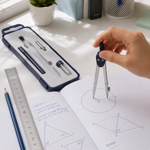 Ensemble de compas de géométrie avec étui, porte-crayons, adaptateur métallique et tube à mine pour étudiants, école, <span class=keywords><strong>math</strong></span>ématiques, dessin technique - Product Image 5