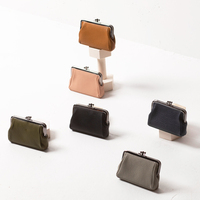 Dompet Koin Kulit PU Mini Anti Maling dengan Kancing Pengunci Warna Solid Logo Kustom Dompet Kecil Mudah Dibawa untuk Penggunaan Sehari-hari