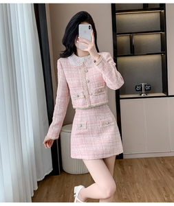 Chándal <span class=keywords><strong>de</strong></span> 2 piezas para mujer 2025, chándal <span class=keywords><strong>de</strong></span> 2 piezas para mujer, conjunto <span class=keywords><strong>de</strong></span> <span class=keywords><strong>chaqueta</strong></span> <span class=keywords><strong>y</strong></span> <span class=keywords><strong>falda</strong></span> <span class=keywords><strong>de</strong></span> Tweed rosa, Conjunto elegante <span class=keywords><strong>de</strong></span> dos piezas para mujer - Product Image 2