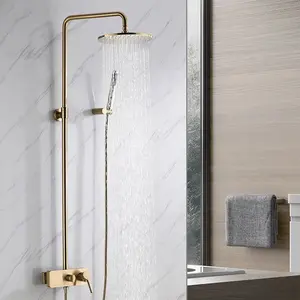 Colonne de douche Chrome Bathroom Surface Brushed Nickel Round Ceiling Shower Brass Thermostatic Rose Gold Faucet Mixer Set