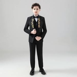 En stock Ensemble de vêtements et costumes classiques pour adolescents Smoking brodé d'or pour garçons Performance de mariage - Product Image 3