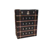 Armoire de rangement vintage de luxe en cuir véritable noir, coffre en bois à 4 tiroirs, grande capacité, pour chambre et salon