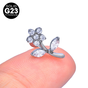 Unico G23 titanio <span class=keywords><strong>Piercing</strong></span> fiore orecchini in <span class=keywords><strong>argento</strong></span> placcato oro Flat Back Labret Lip Tragus <span class=keywords><strong>Piercing</strong></span> gioielli - Product Image 6